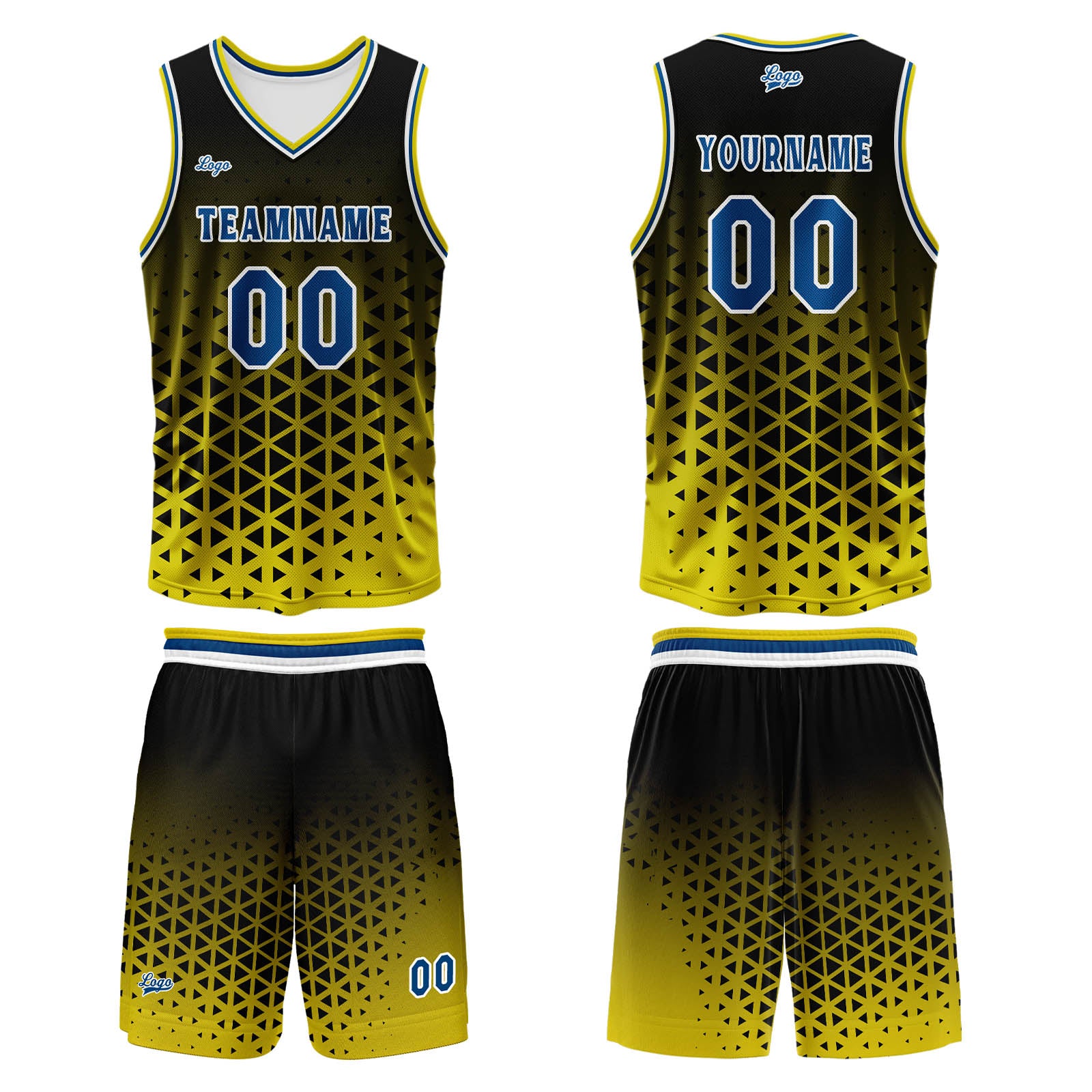 Custom Yellow Blue Basketball Jersey Uniform Suit Printed Your Logo Name Number enthsush