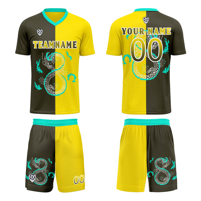Custom Yellow Olive Green Soccer Jerseys for Men Women Personalized Soccer Uniforms for Adult and Kid