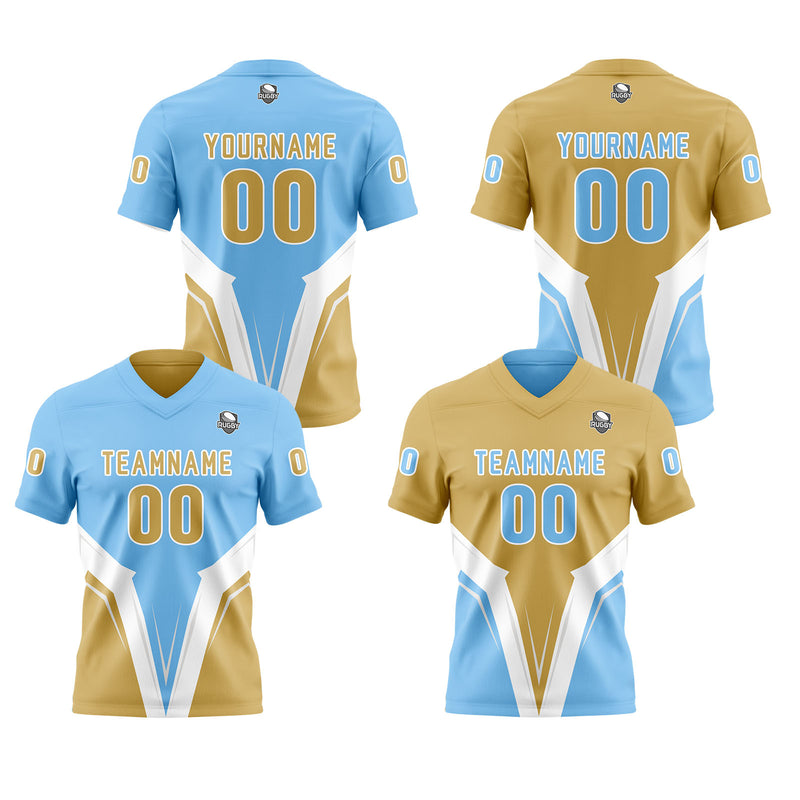 Custom Sky Blue Bright Yellow Football Jersey Personalized Gradient Football Shirts for Men Printed Team Name Number Logo