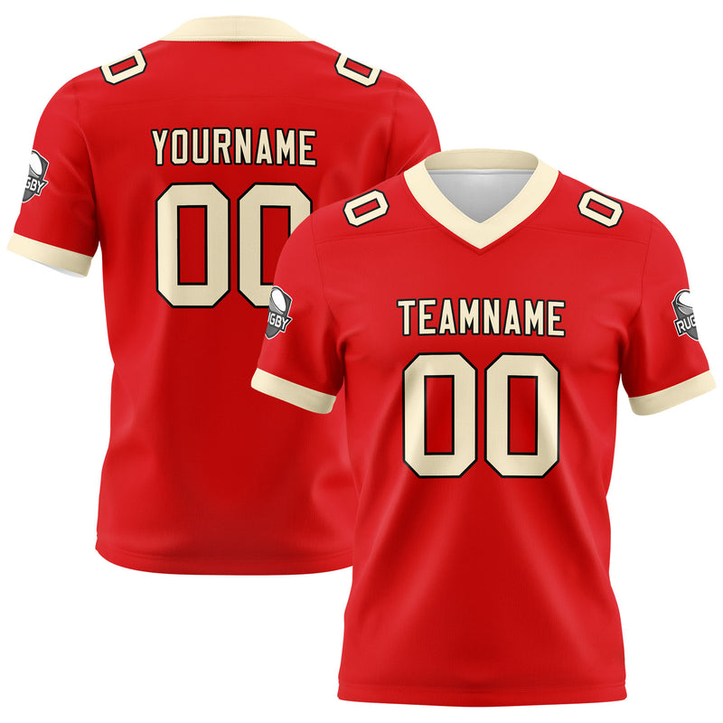 Custom Red Cream Football Jersey Personalized Football Shirts for Men Women  Printed Team Name Number Logo