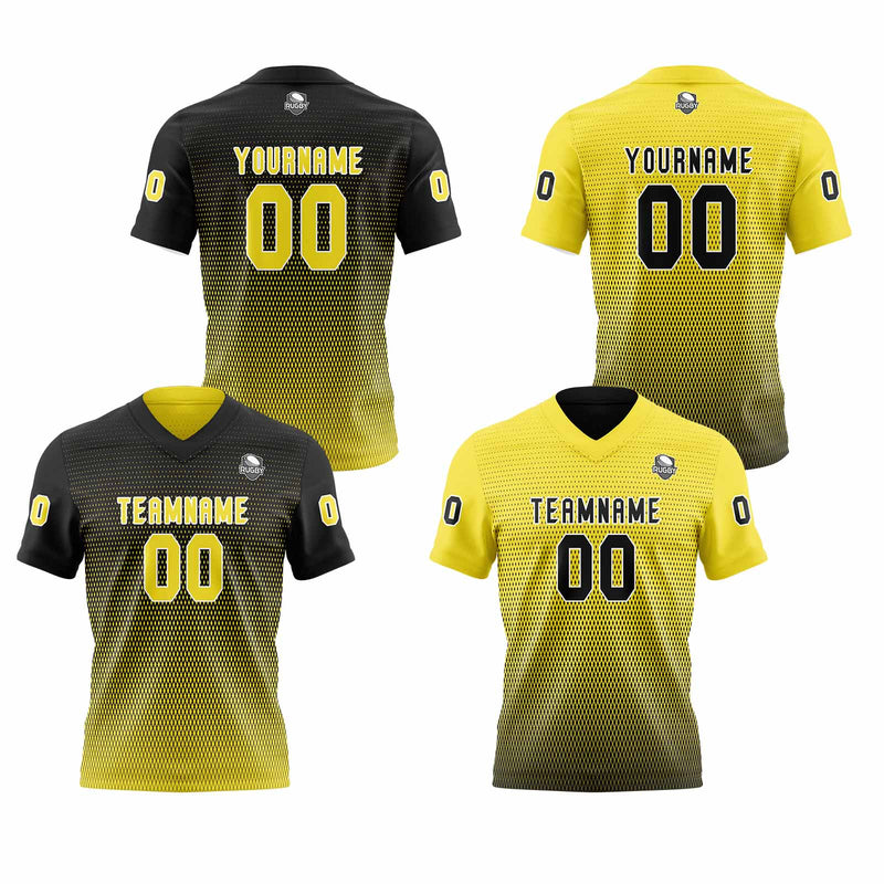 Custom Black Yellow Reversible Football Jersey Personalized Gradient Football Shirts for Men Printed Team Name Number Logo