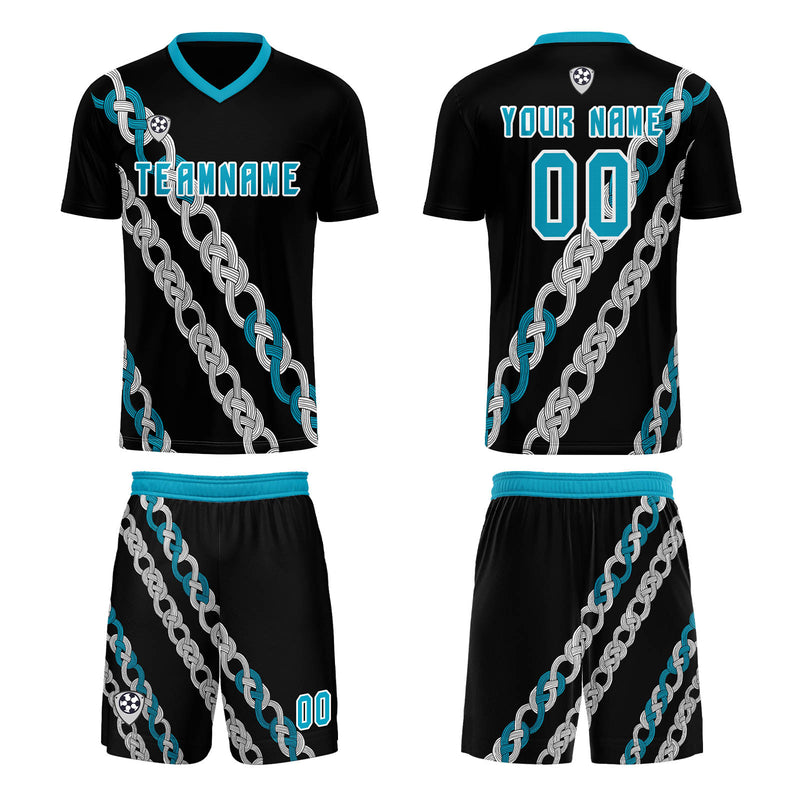 Custom Black Teal Soccer Jerseys for Men Women Personalized Soccer Uniforms for Adult and Kid