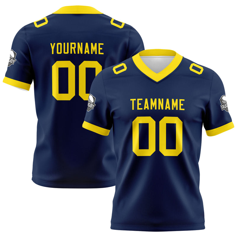 Custom Navy Yellow Football Jersey Personalized Football Shirts for Men Women  Printed Team Name Number Logo