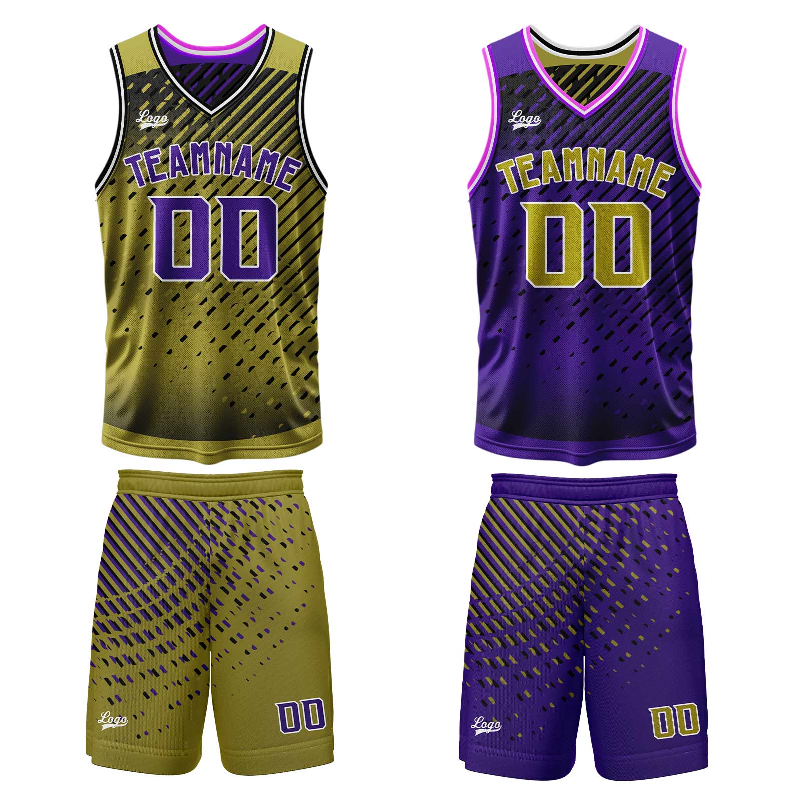Custom Gold Purple Reversible Basketball Suit for Adults and Kids Personalized Jersey enthsush