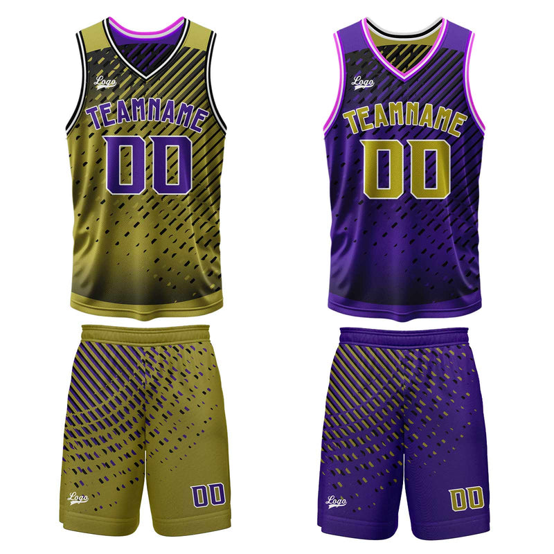 Custom Gold Purple Reversible Basketball Suit for Adults and Kids Personalized Jersey