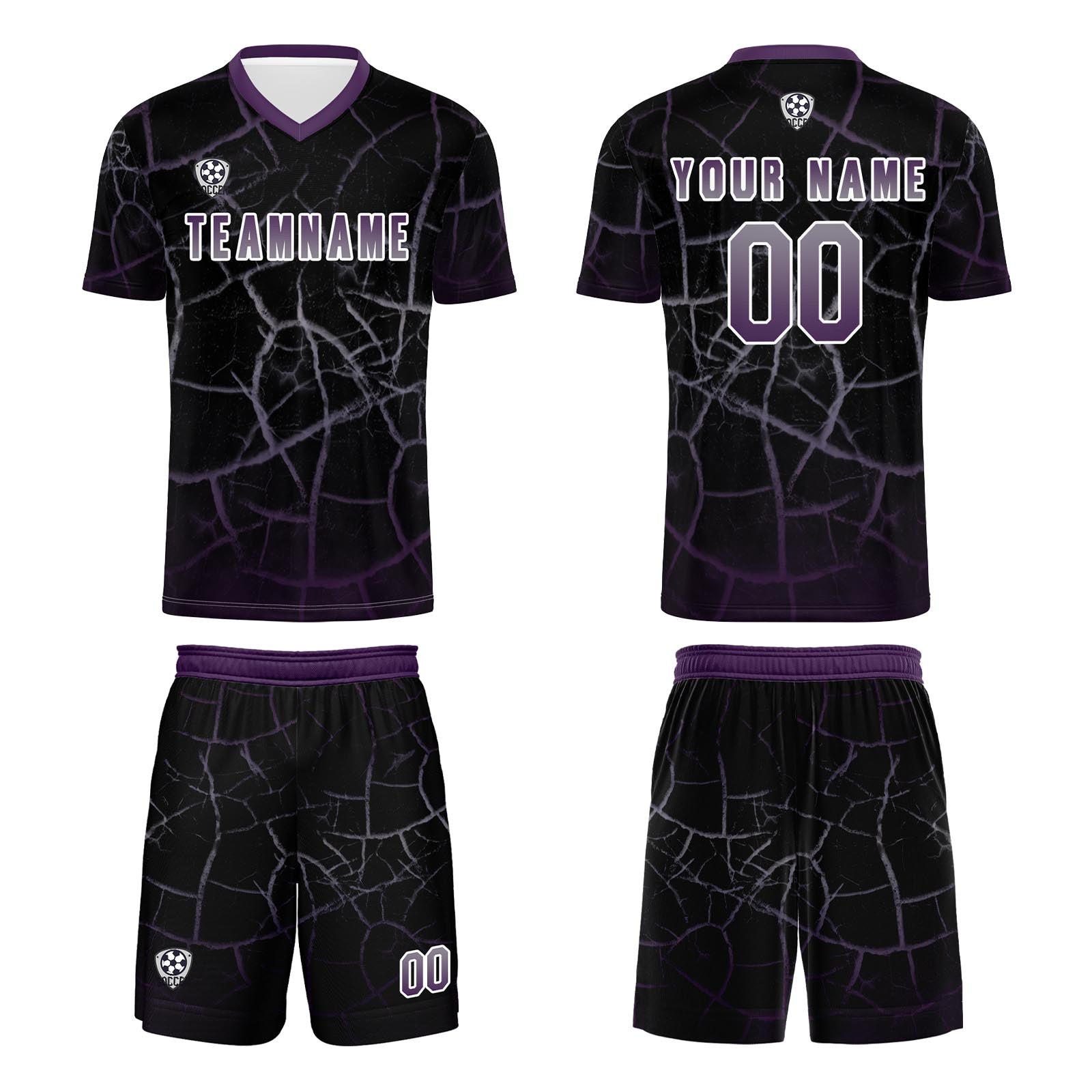 Custom Black Deep Purple Jerseys for Men Women Personalized Soccer Uniforms for Adult and Kid enthsush