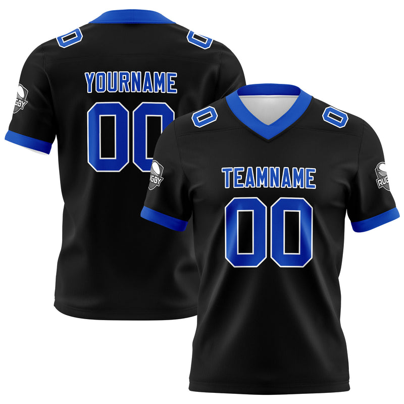 Custom Black Blue Football Jersey Personalized Football Shirts for Men Women  Printed Team Name Number Logo