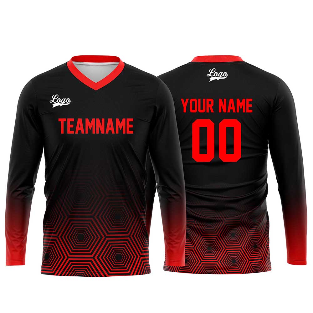 Custom Black Red Basketball Soccer Football Shooting Long T-Shirt for Adults and Kids enthsush