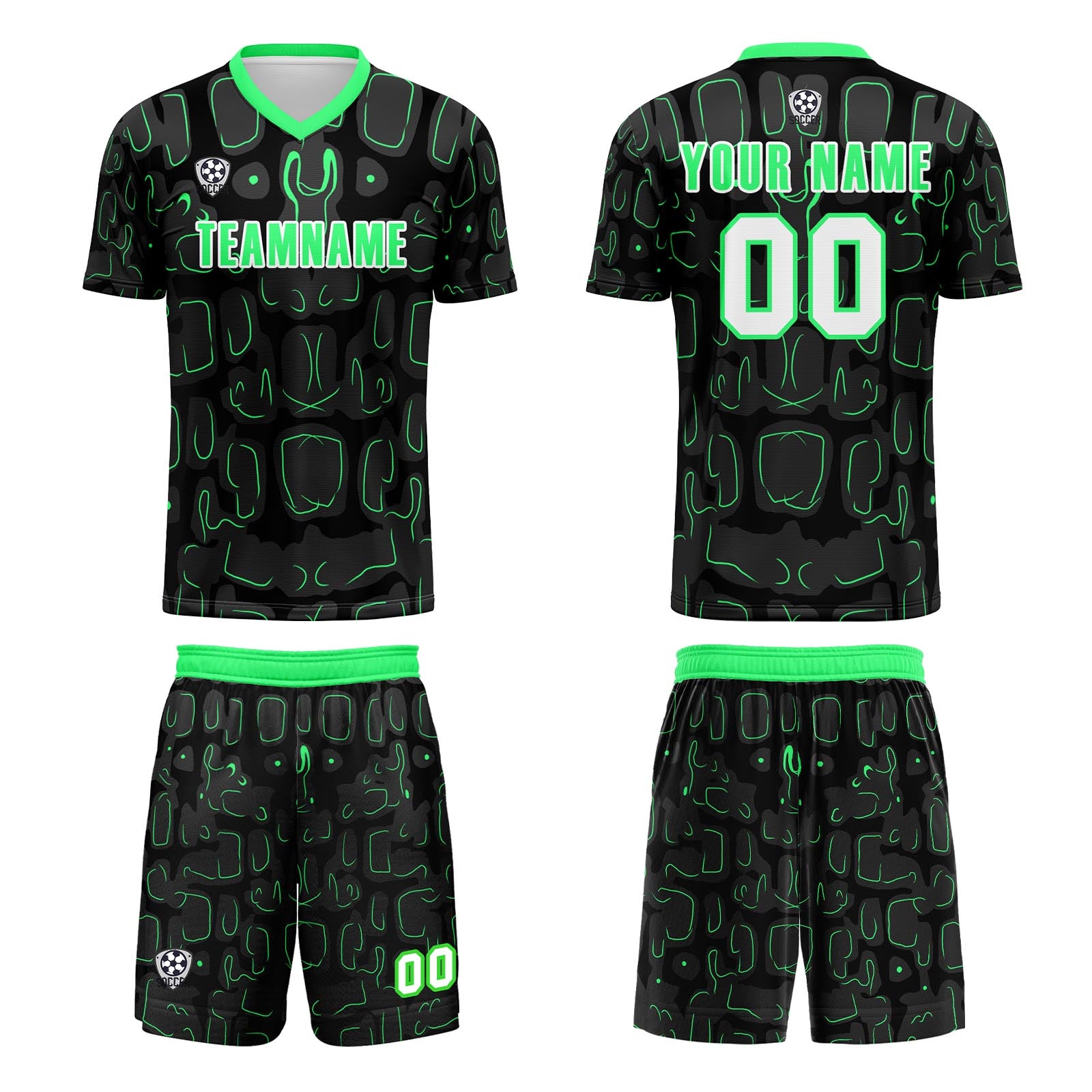 Custom Black Green Jerseys for Men Women Personalized Soccer Uniforms for Adult and Kid enthsush