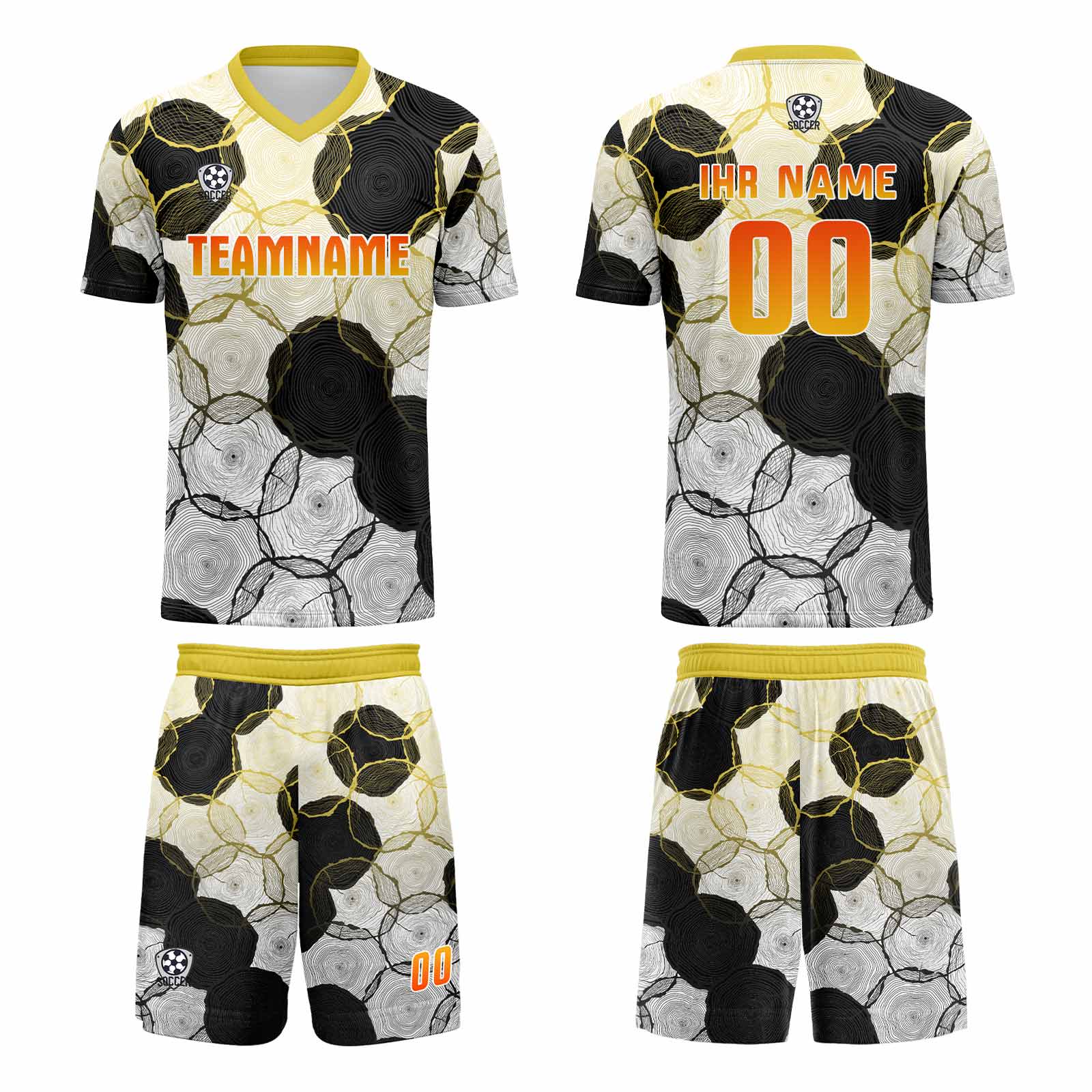 Custom White Black Yellow Jerseys for Men Women Personalized Soccer Uniforms for Adult and Kid enthsush