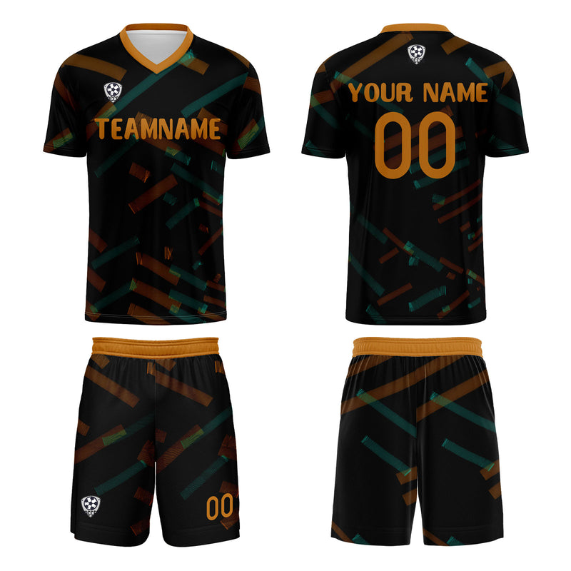 Custom Black Orange Jerseys for Men Women Personalized Soccer Uniforms for Adult and Kid