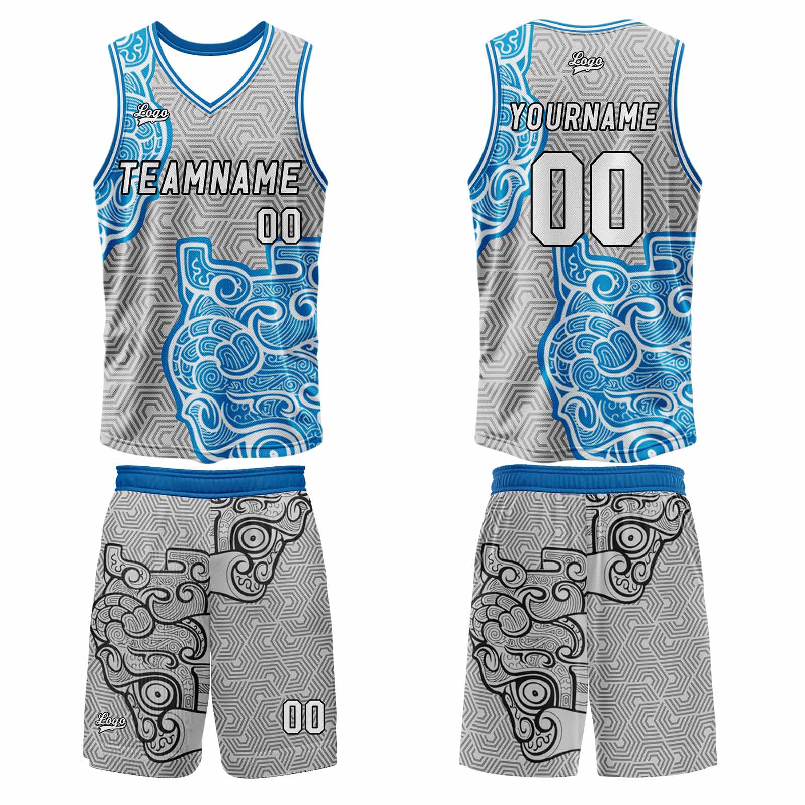 Custom Gray Blue Basketball Jersey Uniform Suit Printed Your Logo Name Number enthsush