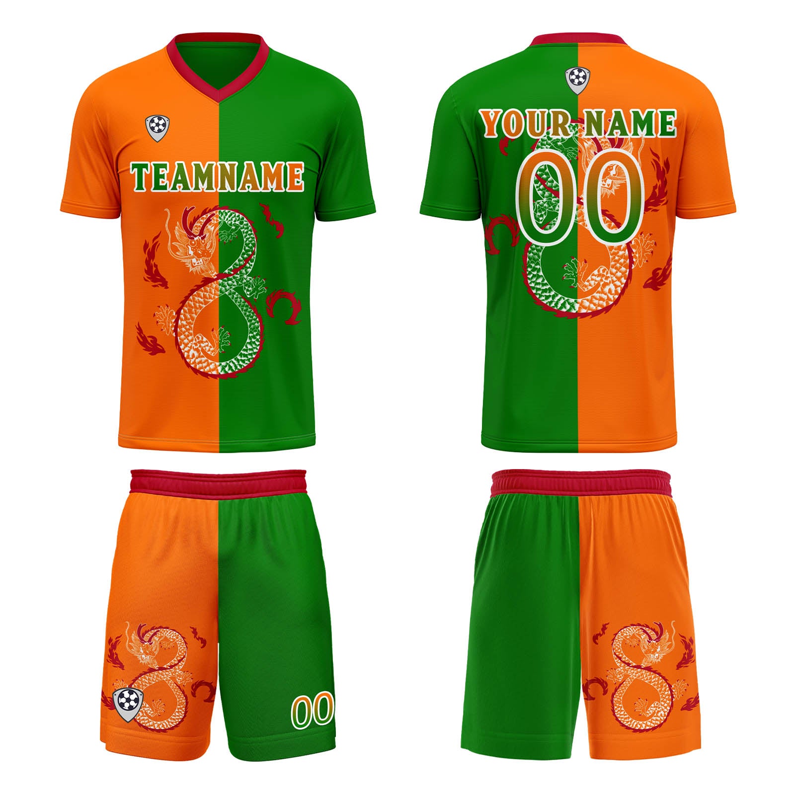 Custom Orange Green Soccer Jerseys for Men Women Personalized Soccer Uniforms for Adult and Kid enthsush