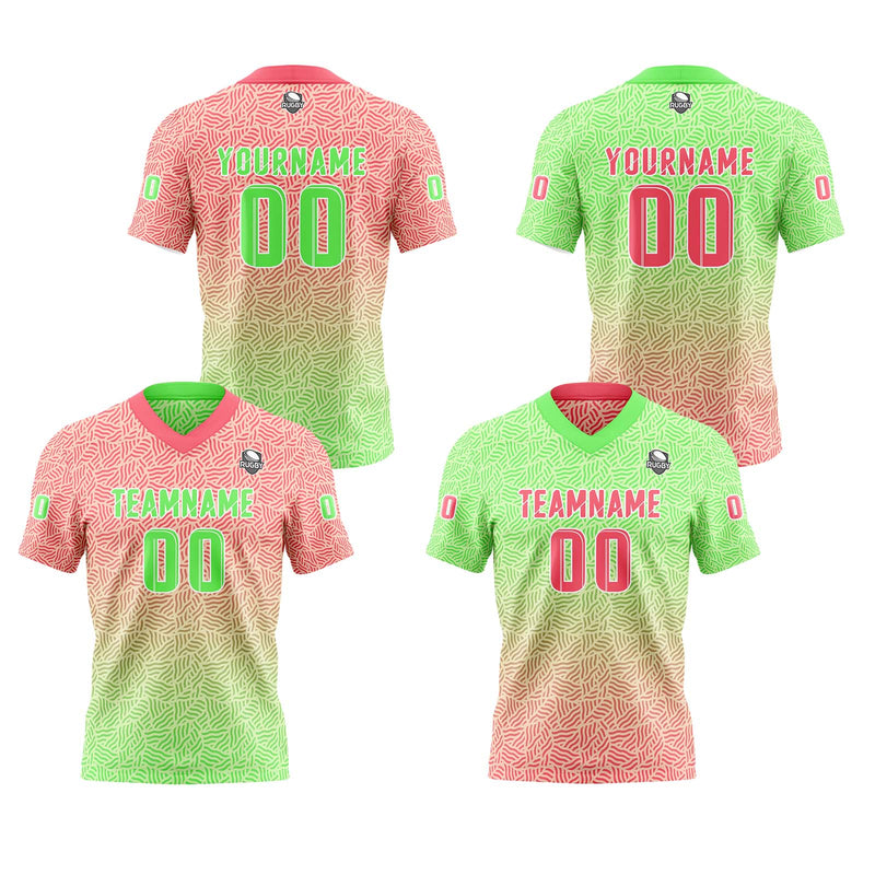 Custom Green Pink Football Jersey Personalized Gradient Football Shirts for Men Printed Team Name Number Logo