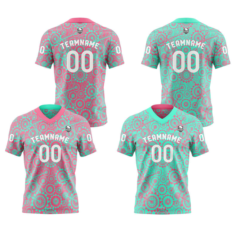 Custom Green Pink Reversible Football Jersey Personalized Gradient Football Shirts for Men Printed Team Name Number Logo