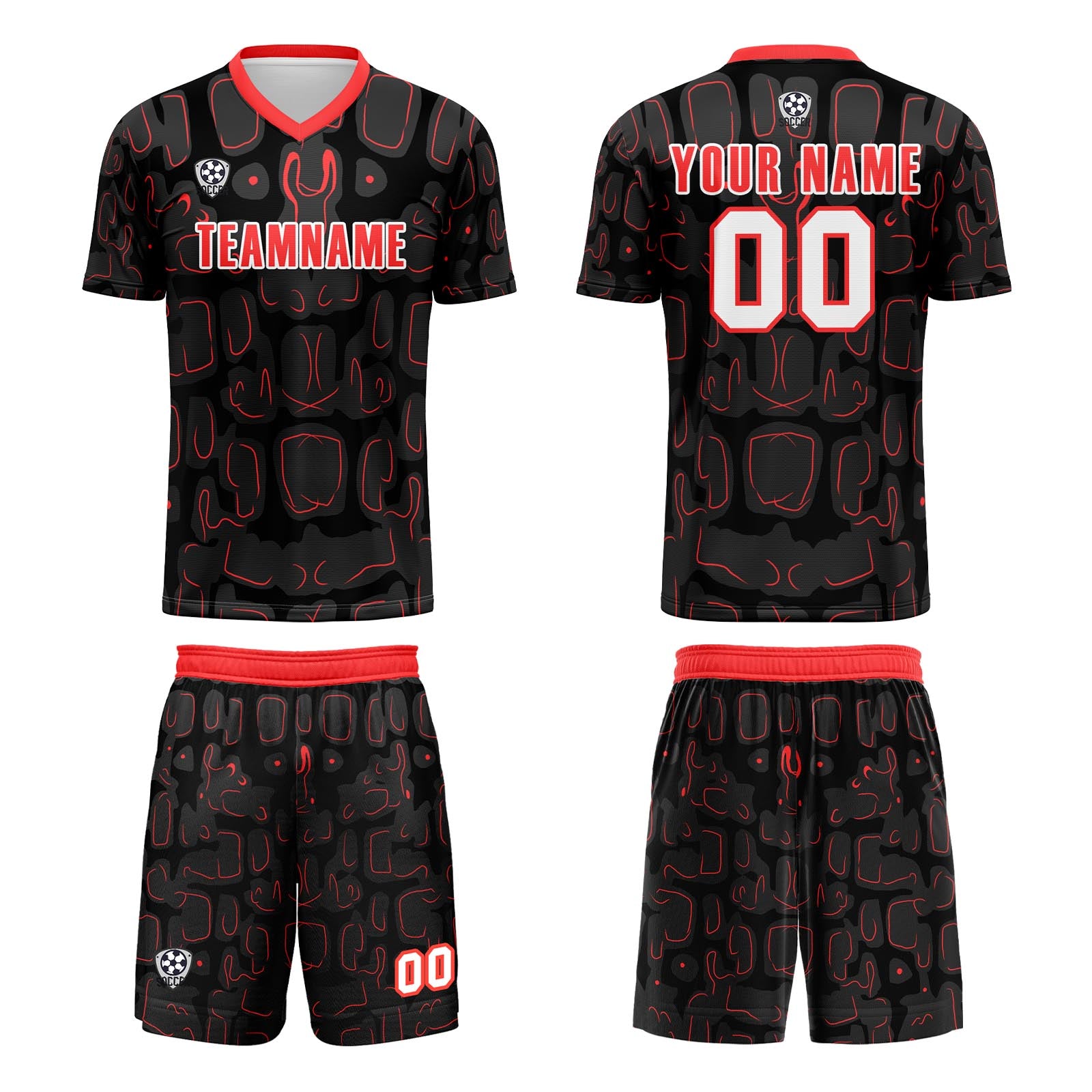 Custom Black Red Jerseys for Men Women Personalized Soccer Uniforms for Adult and Kid enthsush