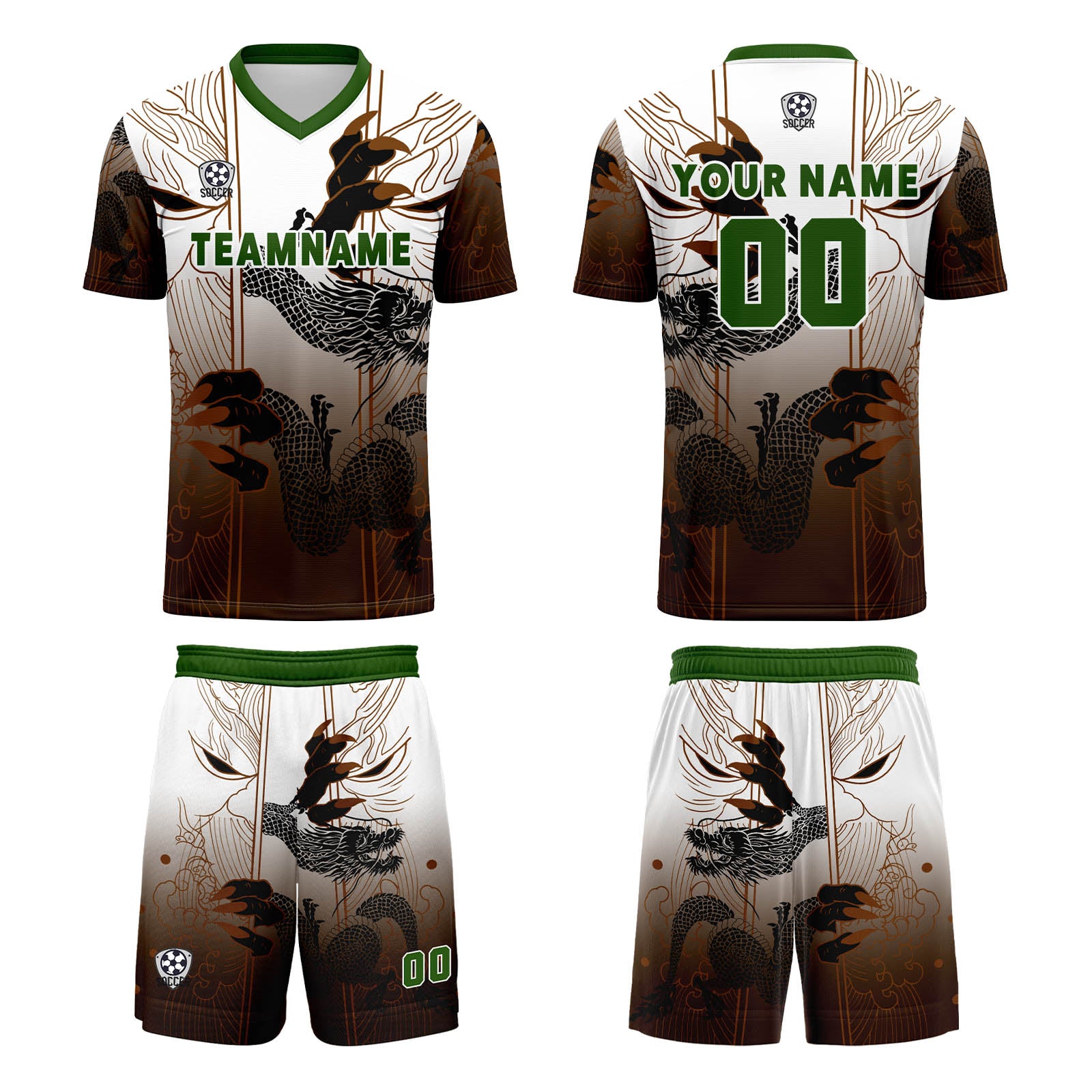Custom Brown Green Jerseys for Men Women Personalized Soccer Uniforms for Adult and Kid enthsush