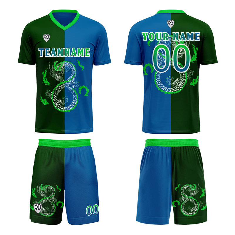 Custom Blue Green Soccer Jerseys for Men Women Personalized Soccer Uniforms for Adult and Kid