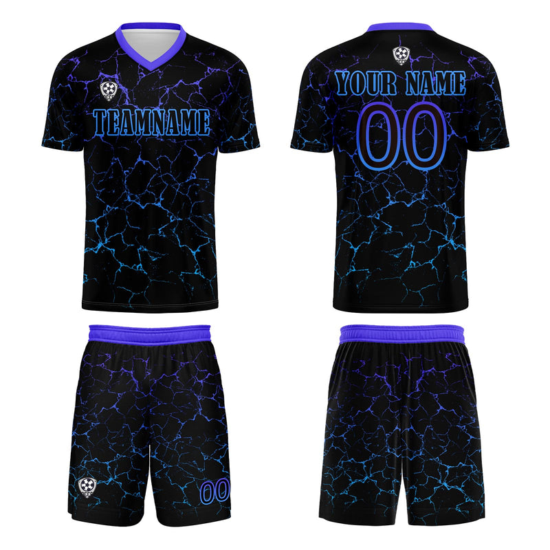 Custom Black Blue Jerseys for Men Women Personalized Soccer Uniforms for Adult and Kid