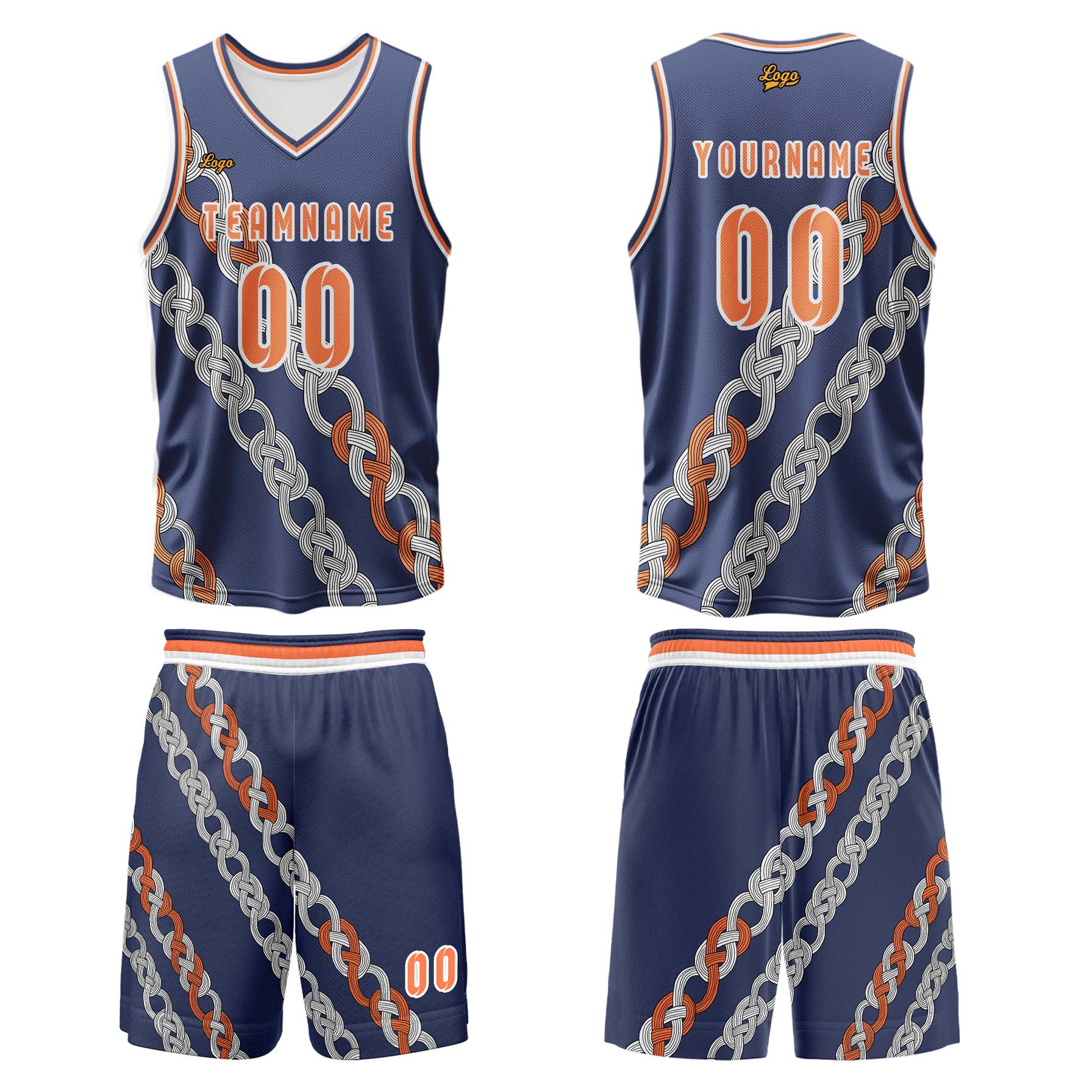 Custom Blue Orange Basketball Jersey Uniform Suit Printed Your Logo Name Number enthsush