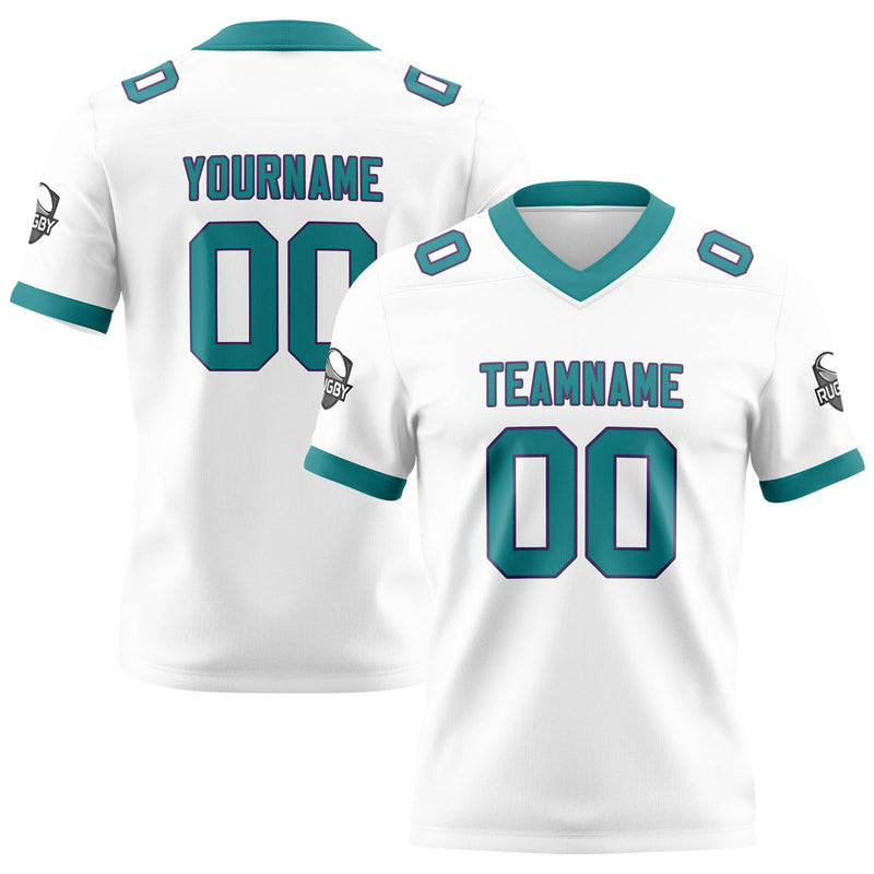 Custom White Aqua Football Jersey Personalized Football Shirts for Men Women  Printed Team Name Number Logo