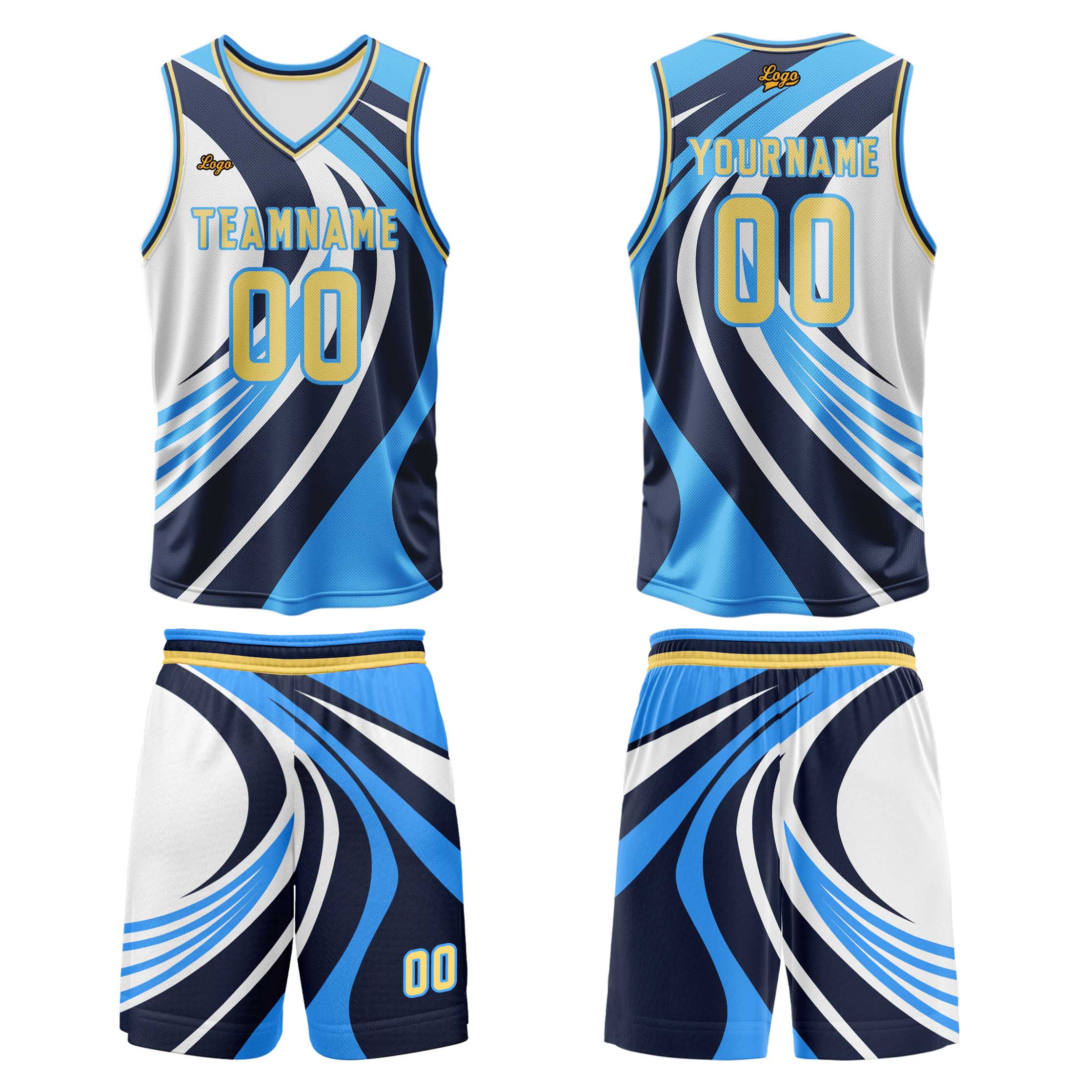 Custom Blue Yellow Basketball Jersey Uniform Suit Printed Your Logo Name Number enthsush