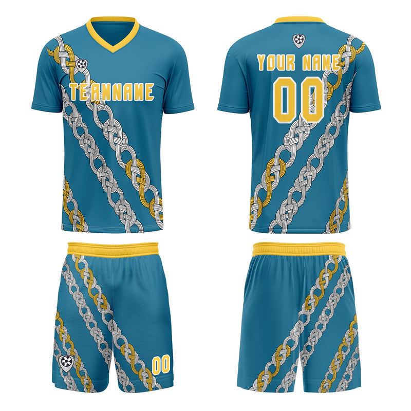 Custom Blue Yellow Soccer Jerseys for Men Women Personalized Soccer Uniforms for Adult and Kid