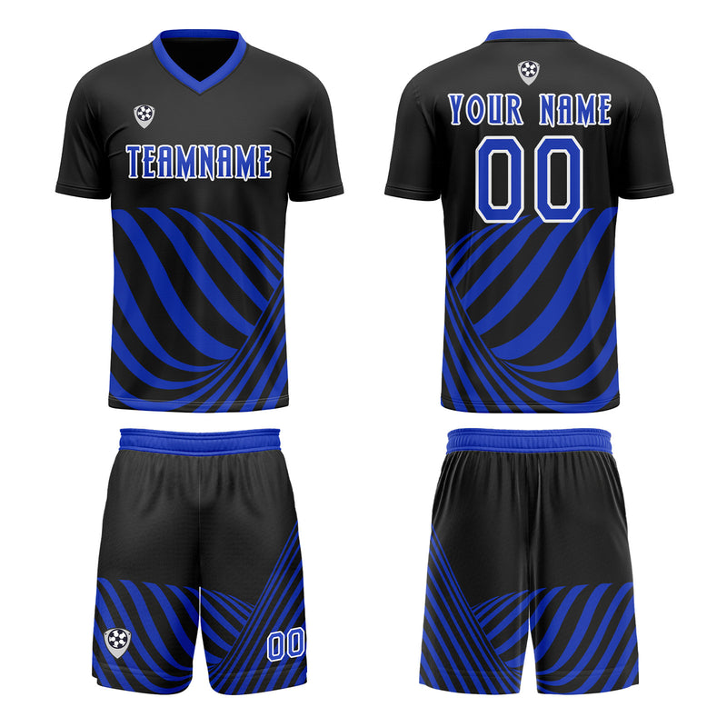 Custom Black Blue Soccer Jerseys for Men Women Personalized Soccer Uniforms for Adult and Kid
