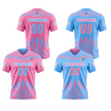 Custom Pink Blue Football Jersey Personalized Gradient Football Shirts for Men Printed Team Name Number Logo