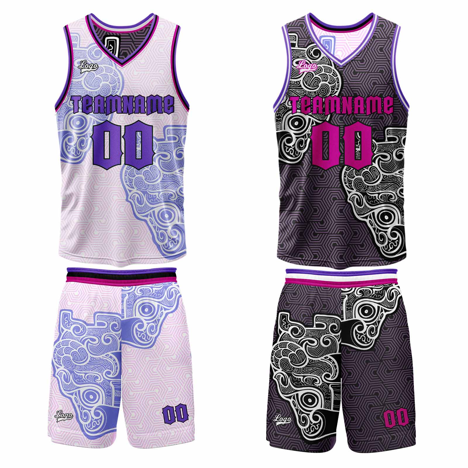 Custom Purple Reversible Basketball Suit for Adults and Kids Personalized Jersey enthsush