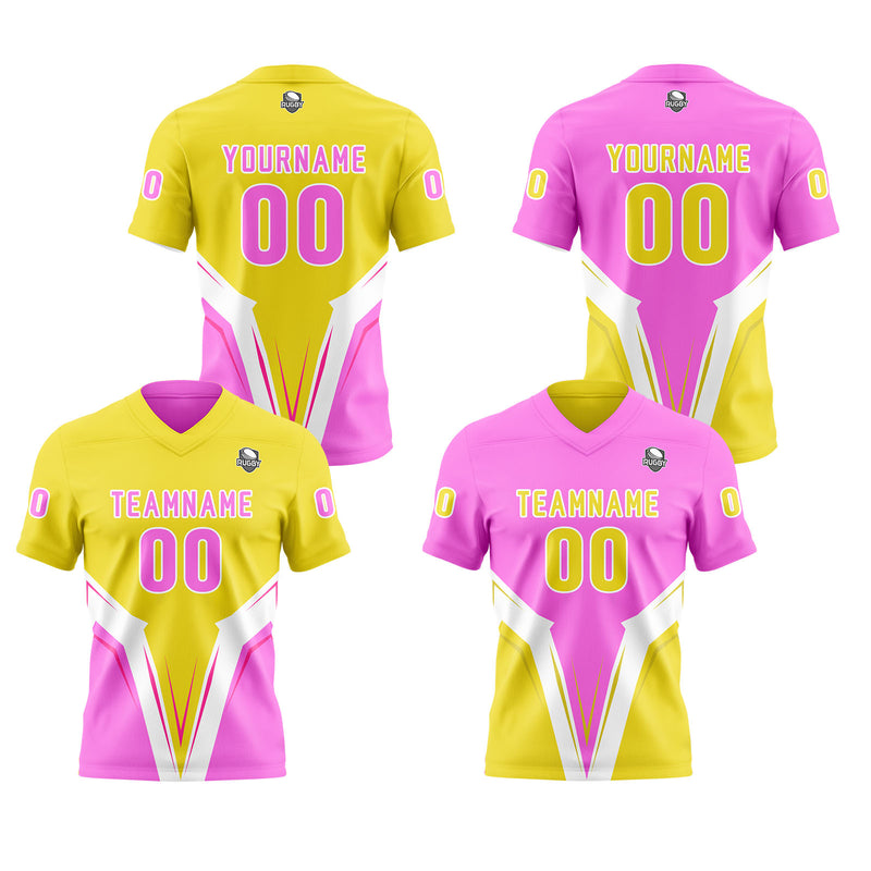 Custom Pink Yellow Football Jersey Personalized Gradient Football Shirts for Men Printed Team Name Number Logo