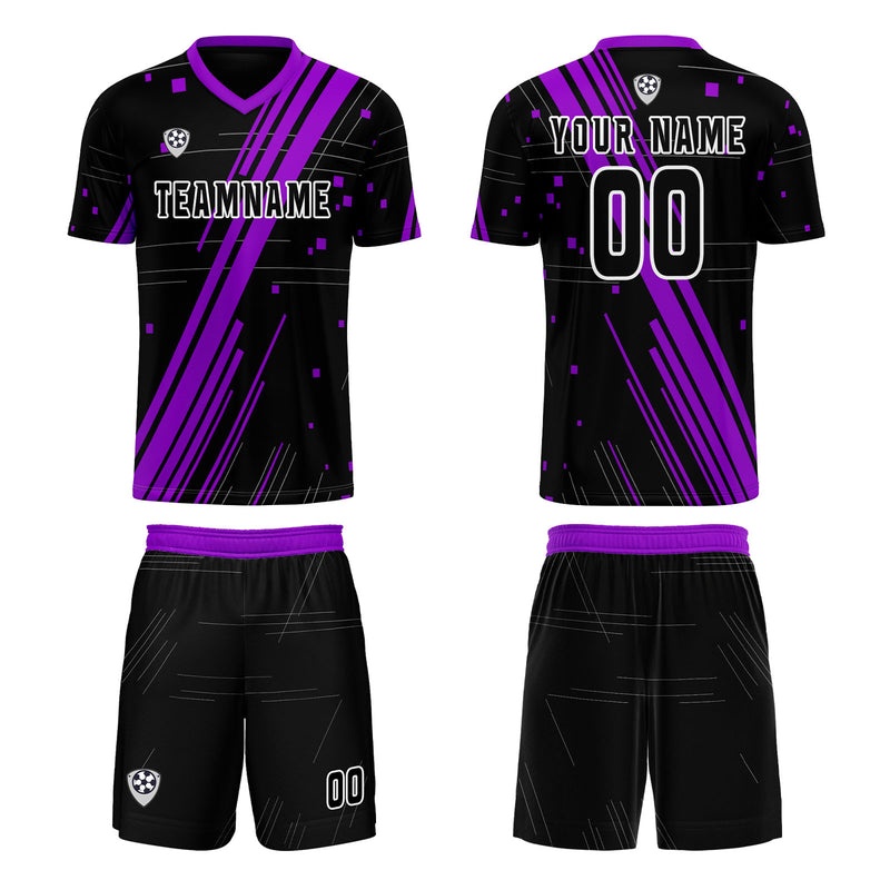 Custom Black Purple Jerseys for Men Women Personalized Soccer Uniforms for Adult and Kid