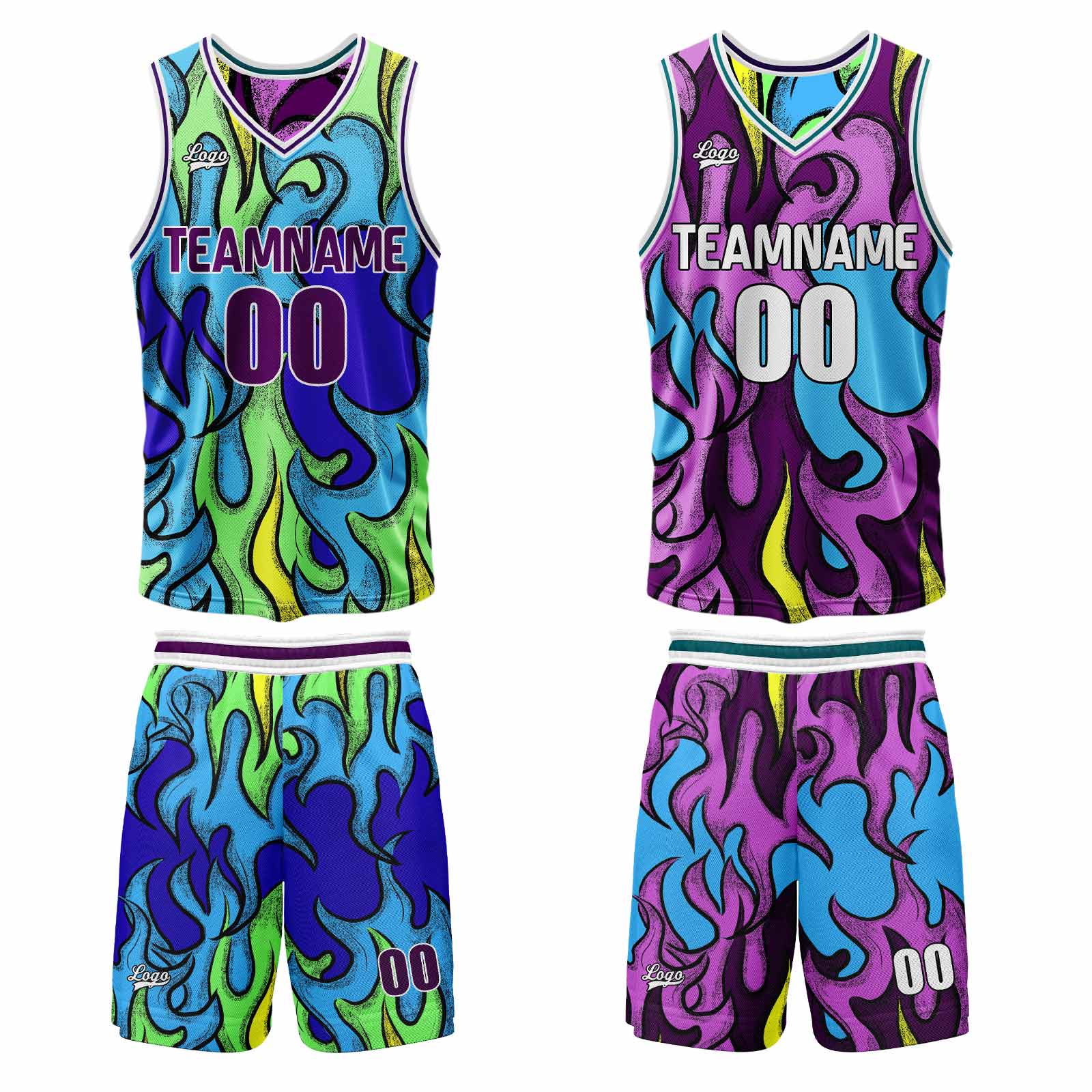 Custom Blue Purple Reversible Basketball Suit for Adults and Kids Personalized Jersey enthsush