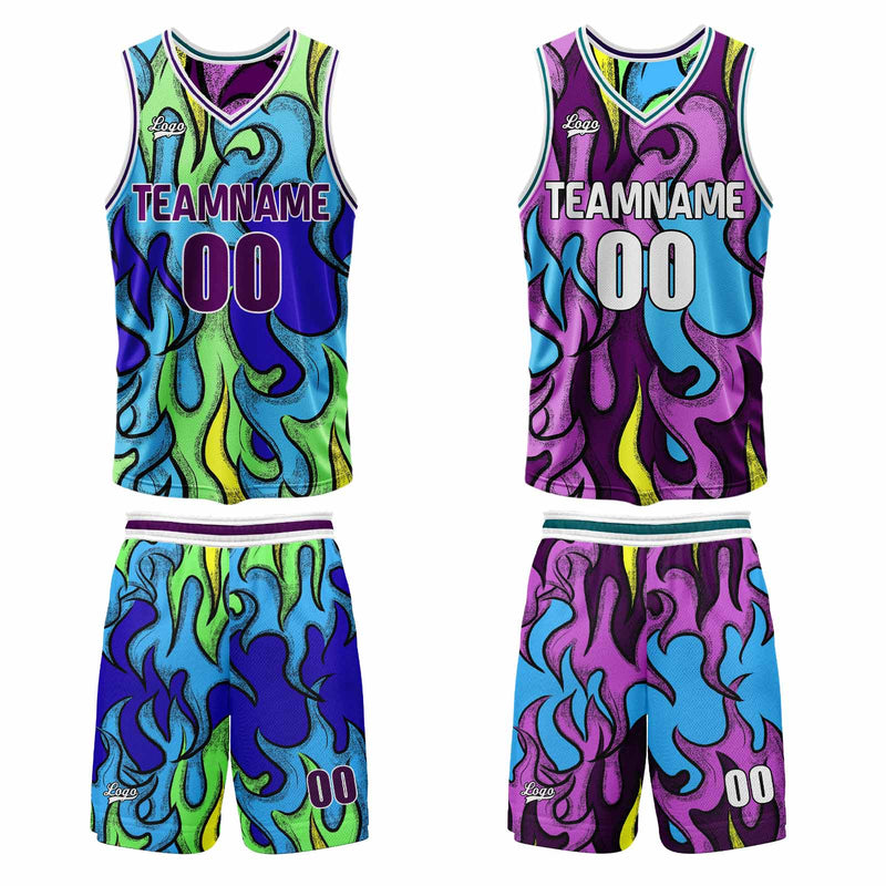 Custom Blue Purple Reversible Basketball Suit for Adults and Kids Personalized Jersey