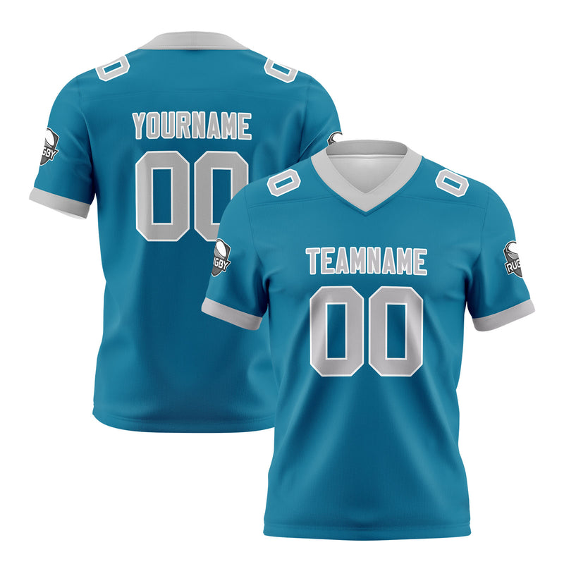 Custom Blue Grey Football Jersey Personalized Football Shirts for Men Women  Printed Team Name Number Logo