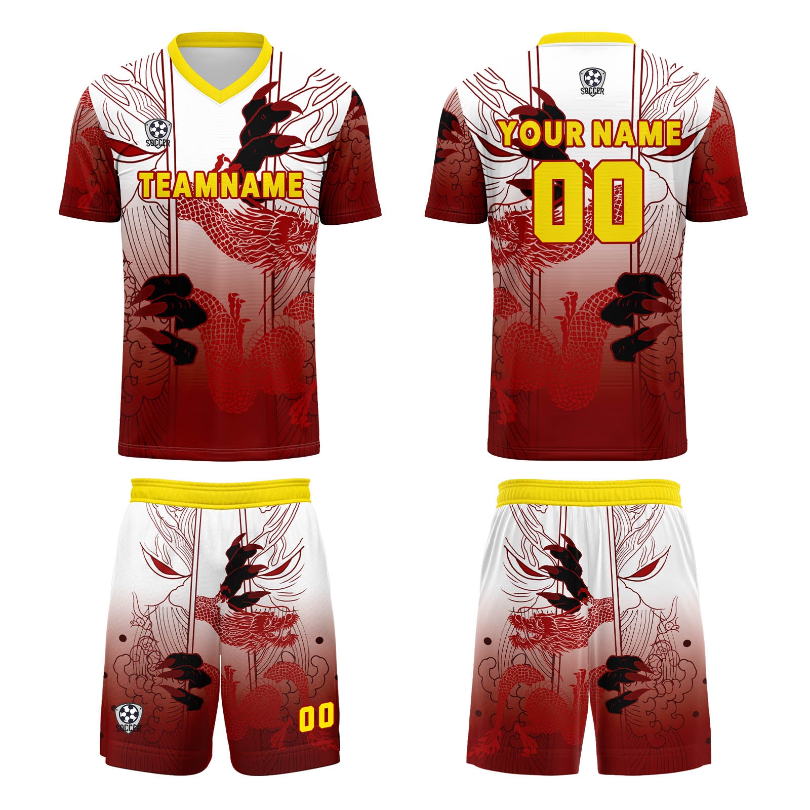 Custom Red Yellow Jerseys for Men Women Personalized Soccer Uniforms for Adult and Kid enthsush