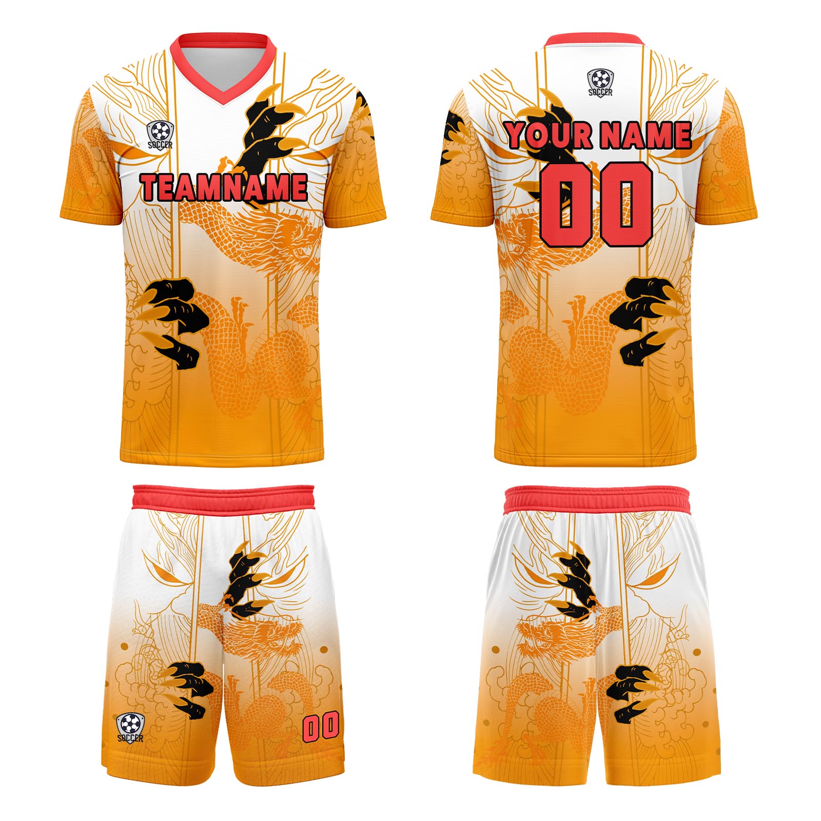 Custom Orange Red Jerseys for Men Women Personalized Soccer Uniforms for Adult and Kid enthsush