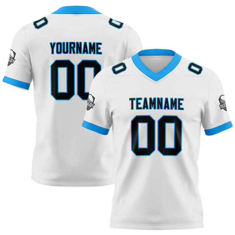Custom White Blue Black Football Jersey Personalized Football Shirts for Men Women  Printed Team Name Number Logo