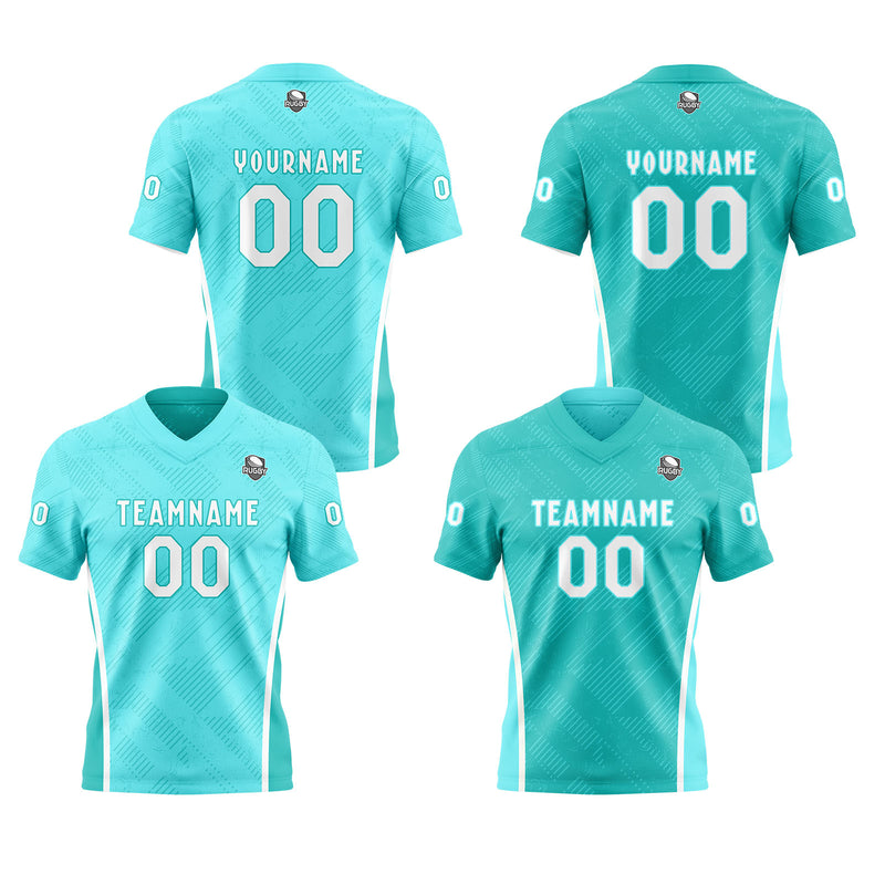 Custom Cyan Football Jersey Personalized Gradient Football Shirts for Men Printed Team Name Number Logo