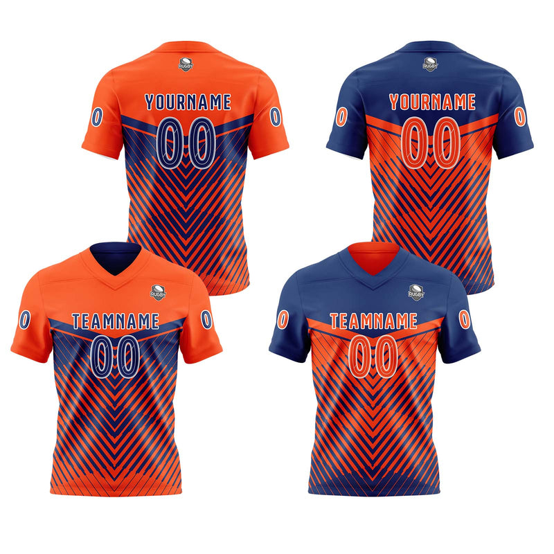 Custom Orange Navy Blue Reversible Football Jersey Personalized Gradient Football Shirts for Men Printed Team Name Number Logo