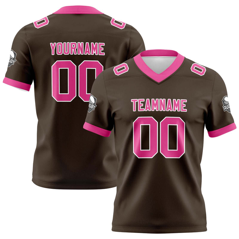 Custom Brown Pink Football Jersey Personalized Football Shirts for Men Women  Printed Team Name Number Logo