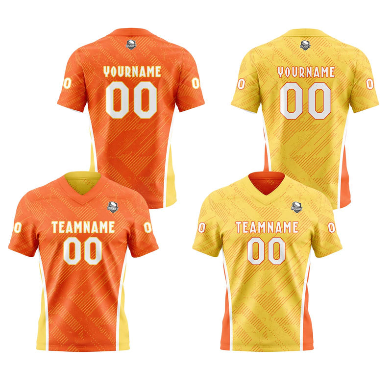 Custom Orange Yellow Football Jersey Personalized Gradient Football Shirts for Men Printed Team Name Number Logo