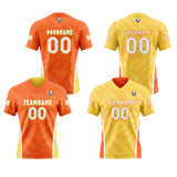 Custom Orange Yellow Football Jersey Personalized Gradient Football Shirts for Men Printed Team Name Number Logo
