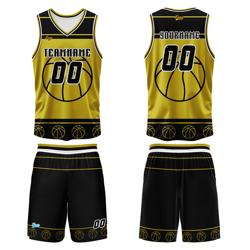 Custom Black Yellow Basketball Jersey Uniform Suit Printed Your Logo Name Number