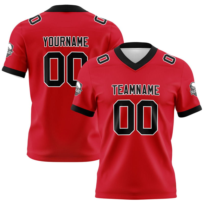 Custom Red Black Football Jersey Personalized Football Shirts for Men Women  Printed Team Name Number Logo