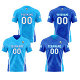 Custom Blue Football Jersey Personalized Gradient Football Shirts for Men Printed Team Name Number Logo
