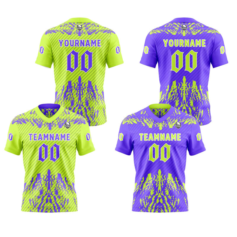 Custom Purple Green Football Jersey Personalized Gradient Football Shirts for Men Printed Team Name Number Logo