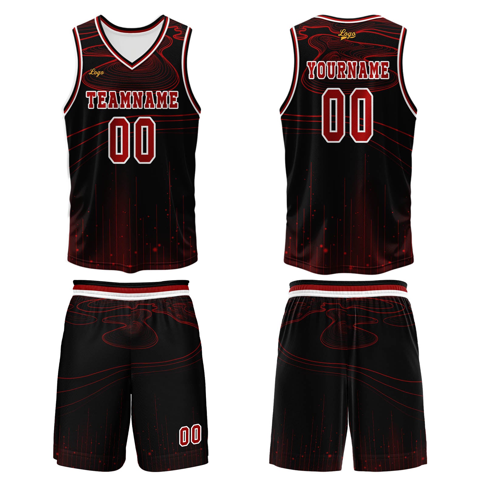 Custom Black Red Basketball Jersey Uniform Suit Printed Your Logo Name Number enthsush