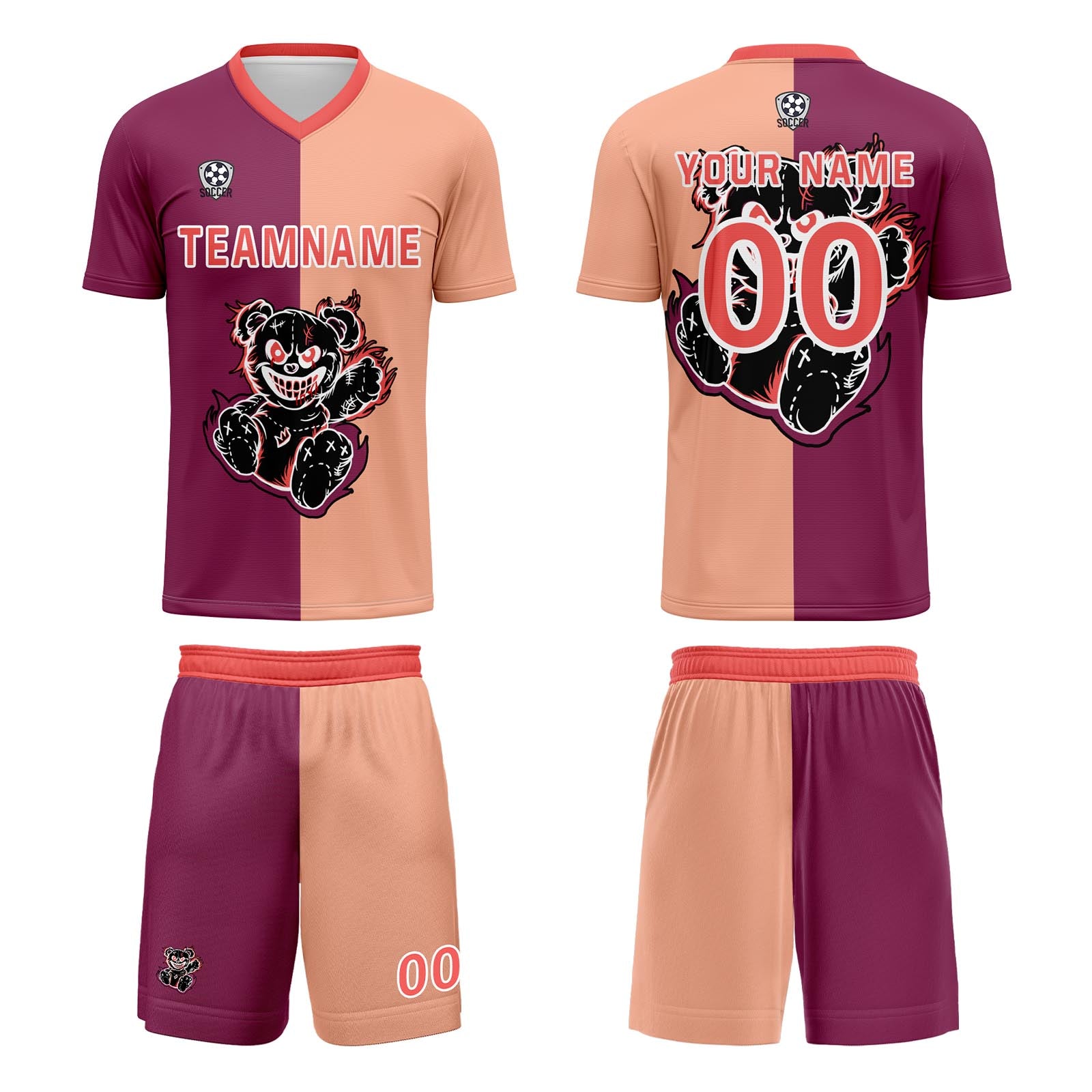 Custom Fuchsia Light Brown Jerseys for Men Women Personalized Soccer Uniforms for Adult and Kid enthsush