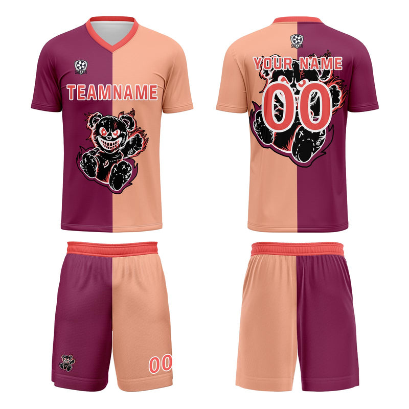 Custom Fuchsia Light Brown Jerseys for Men Women Personalized Soccer Uniforms for Adult and Kid